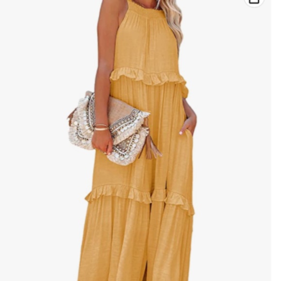 Dresses & Skirts - Womens Tiered Halter Style Maxi Dress in Yellow sz sm